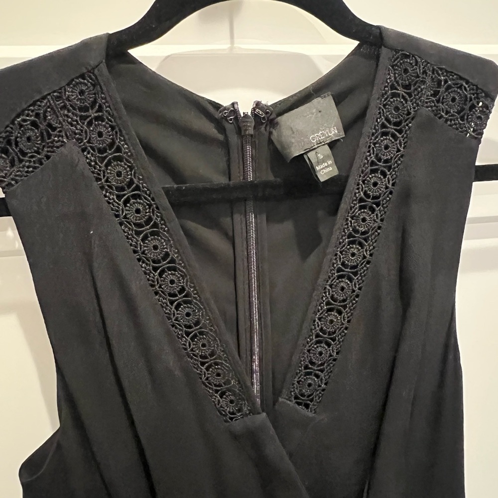 Greylin Black Lace Detail Jumpsuit